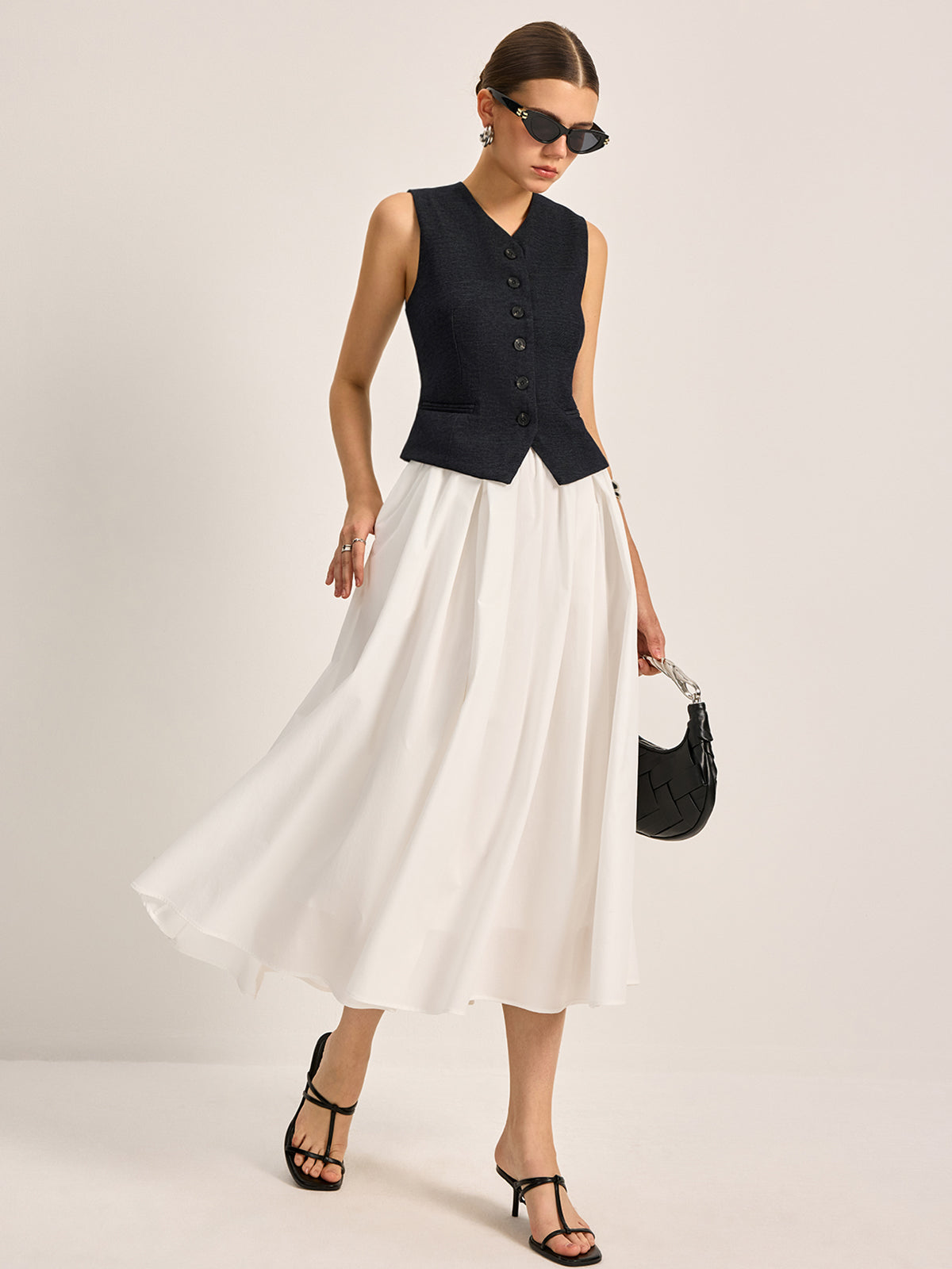 Chic Semi-Sheer Pleated A-Line Midi Skirt