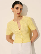 Buttoned Hollow Knit Sweater Top