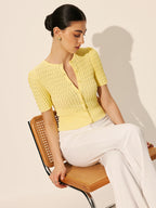 Buttoned Hollow Knit Sweater Top