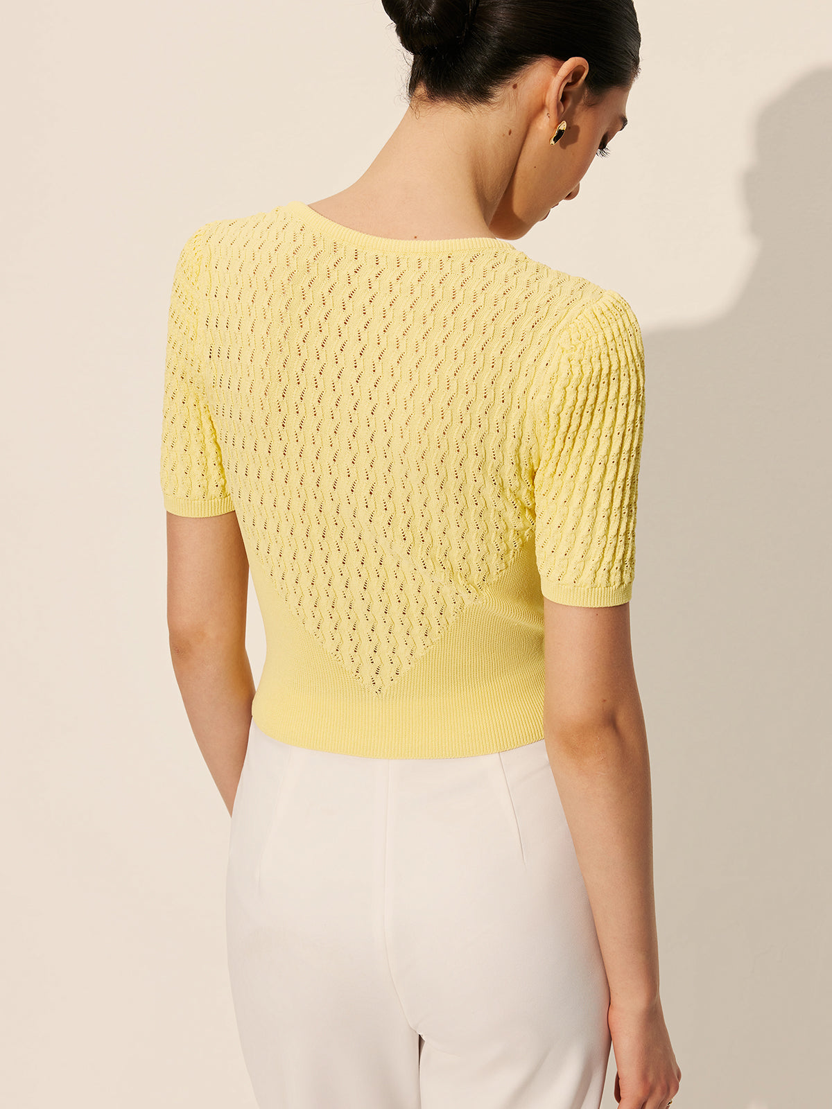 Buttoned Hollow Knit Sweater Top