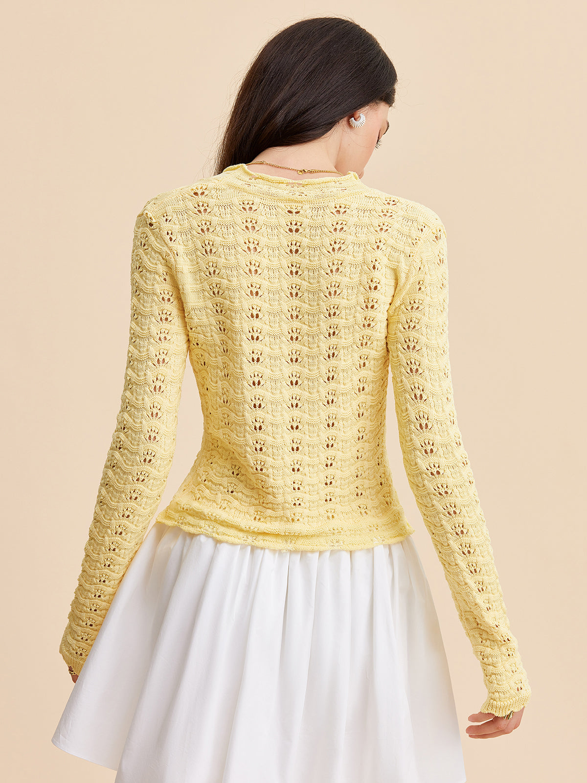 Crocheted Cardigan Sweater with Tie-Front Design