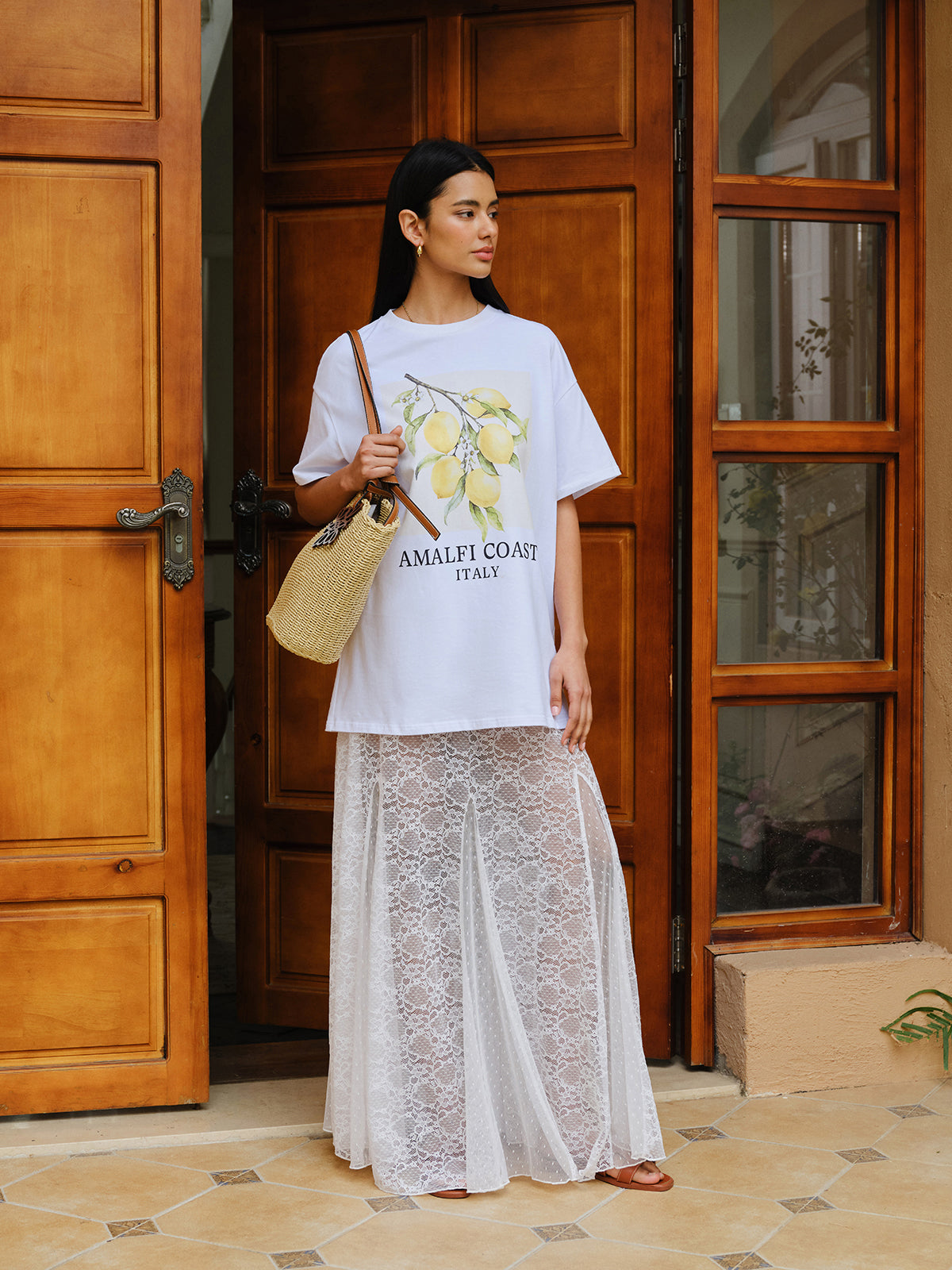 Cotton Print Tee in Oversized Style