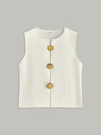 Shell Button Accented Sleeveless Top