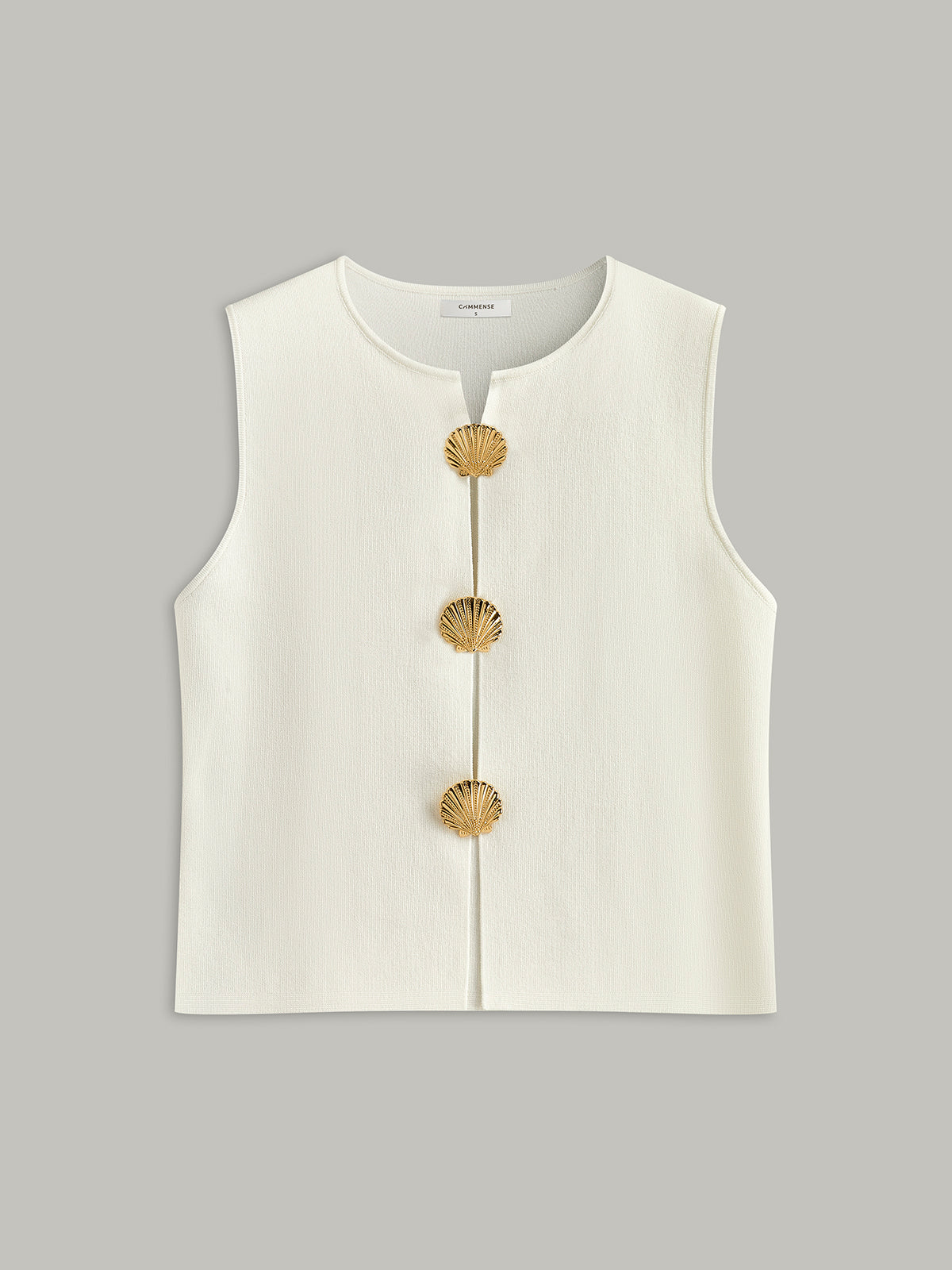 Shell Button Accented Sleeveless Top