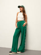Mid-Waist Sweatpants with Drawstring and Side Buttons