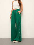 Mid-Waist Sweatpants with Drawstring and Side Buttons