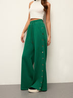 Mid-Waist Sweatpants with Drawstring and Side Buttons
