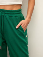 Mid-Waist Sweatpants with Drawstring and Side Buttons