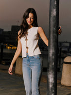 Shell Button Accented Sleeveless Top
