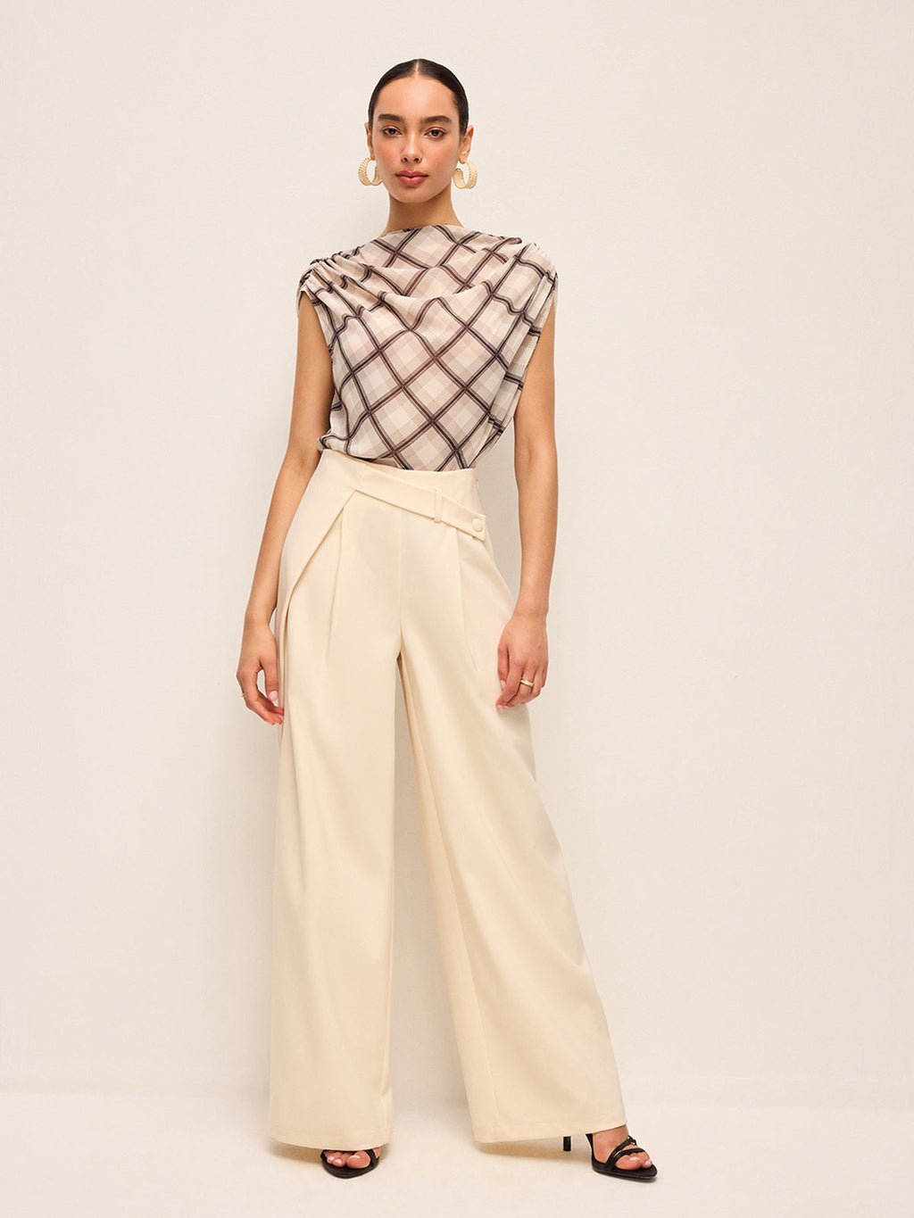Mid-Waist Trousers with Wide Legs and Belt Detail