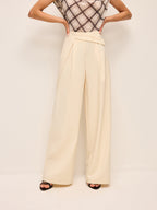Mid-Waist Trousers with Wide Legs and Belt Detail