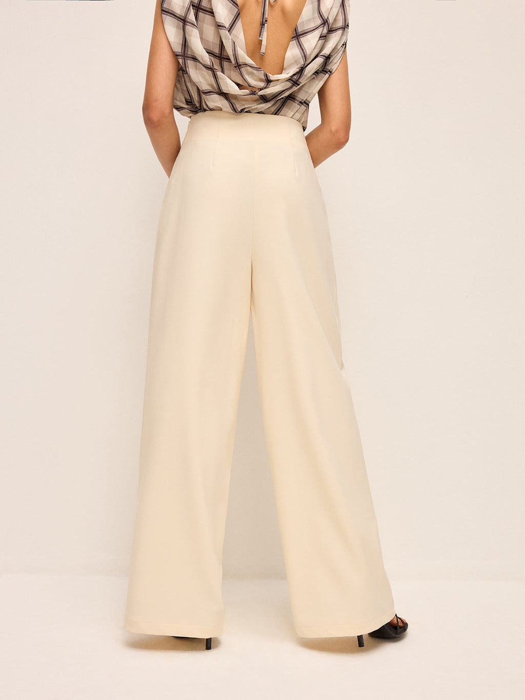 Mid-Waist Trousers with Wide Legs and Belt Detail