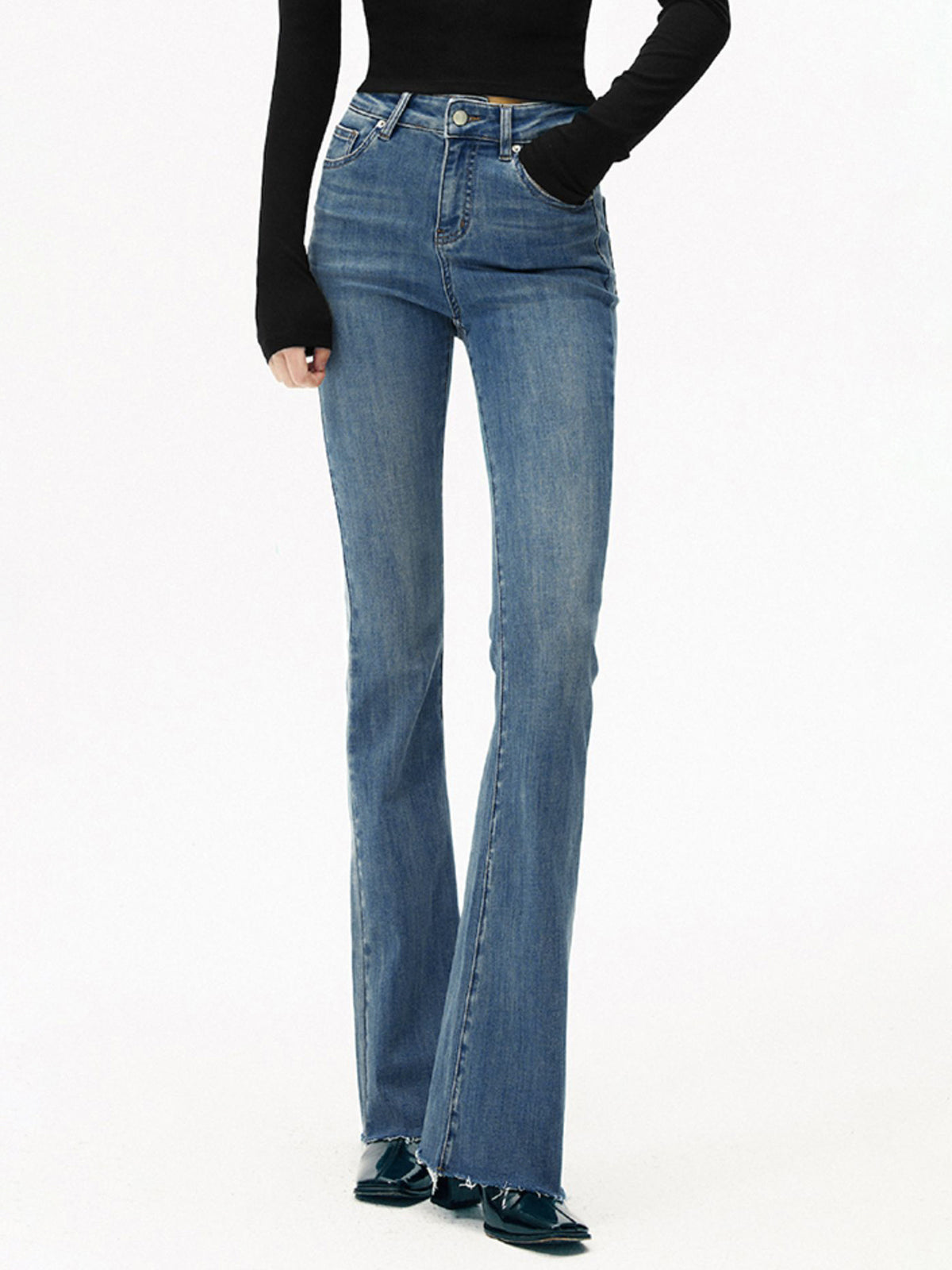Elevated Waistline Bootcut Denim Pants for Women