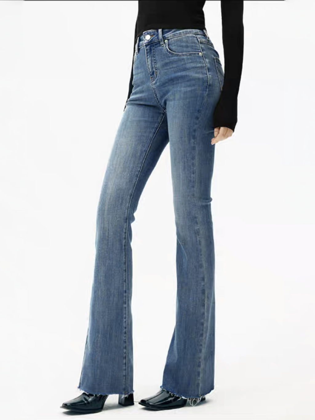 Elevated Waistline Bootcut Denim Pants for Women