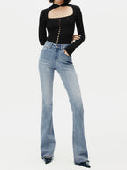 Elevated Waistline Bootcut Denim Pants for Women