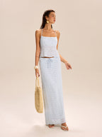 LA FINE FLEUR Textured Halter Top paired with a matching coordinating skirt set.