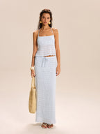 The LA FINE FLEUR textured halter top paired with a coordinating matching skirt set.
