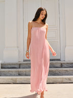 The LA FINE FLEUR Spaghetti Strap Pleated Maxi Dress with elegant, softly flowing pleats.
