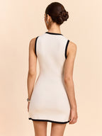 LA FINE FLEUR Contrast Trim Tied Waist Mini Dress featuring a fitted waist and bold trim.