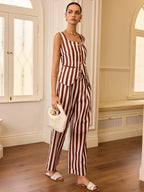 Striped Mid-Waist Trousers with Wide-Leg Design
