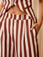Striped Mid-Waist Trousers with Wide-Leg Design