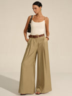 Belted Wide-Leg Trousers with High-Rise Fit