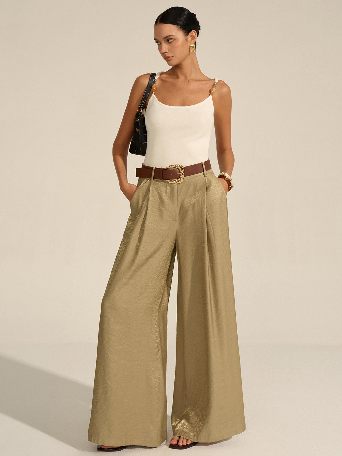 Belted Wide-Leg Trousers with High-Rise Fit