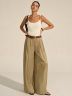 Belted Wide-Leg Trousers with High-Rise Fit