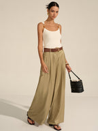 Belted Wide-Leg Trousers with High-Rise Fit