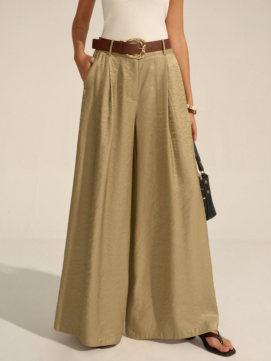 Belted Wide-Leg Trousers with High-Rise Fit