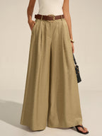 Belted Wide-Leg Trousers with High-Rise Fit