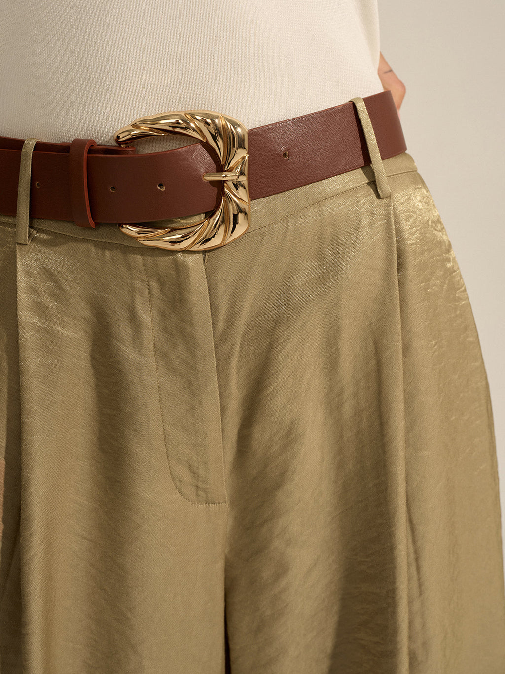 Belted Wide-Leg Trousers with High-Rise Fit