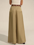 Belted Wide-Leg Trousers with High-Rise Fit