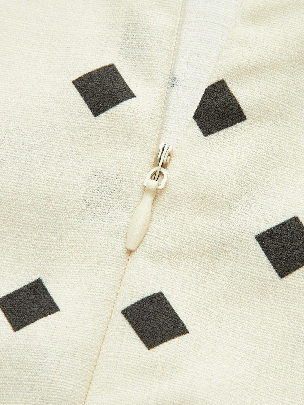 Scalloped strap polka dot midi dress with seamless white concealed zipper detail.