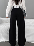 Wide Leg Dress Pants with Asymmetrical Contrast Waistband