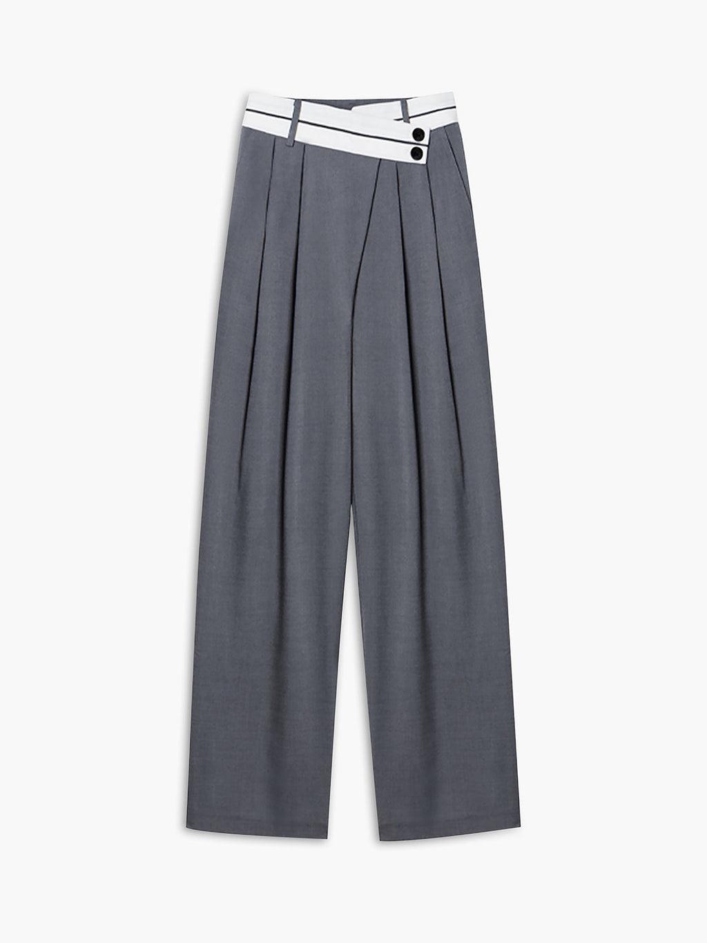 Wide Leg Dress Pants with Asymmetrical Contrast Waistband
