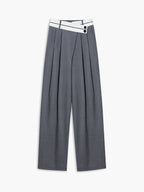 Wide Leg Dress Pants with Asymmetrical Contrast Waistband
