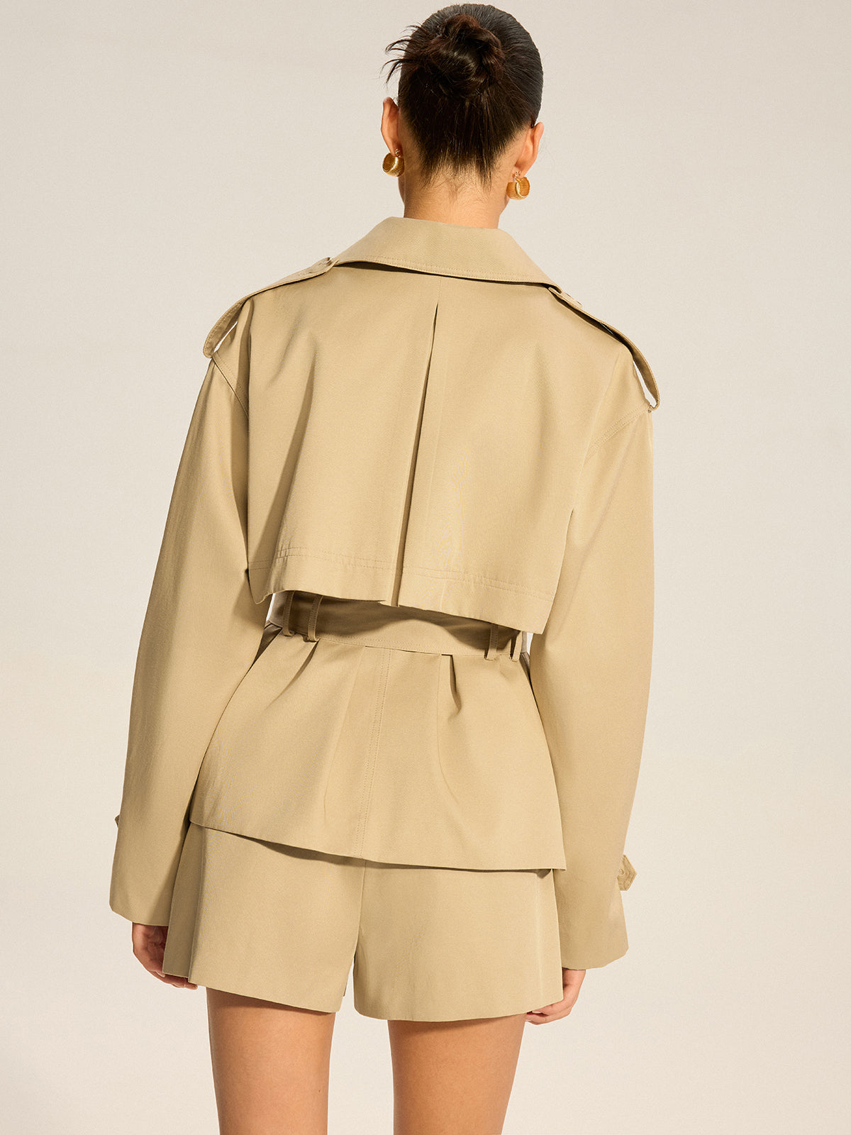 Double-Breasted Cotton Blend Belted Trench Coat