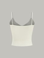 Ribbed Knit Cami Top with Metal Button Detail