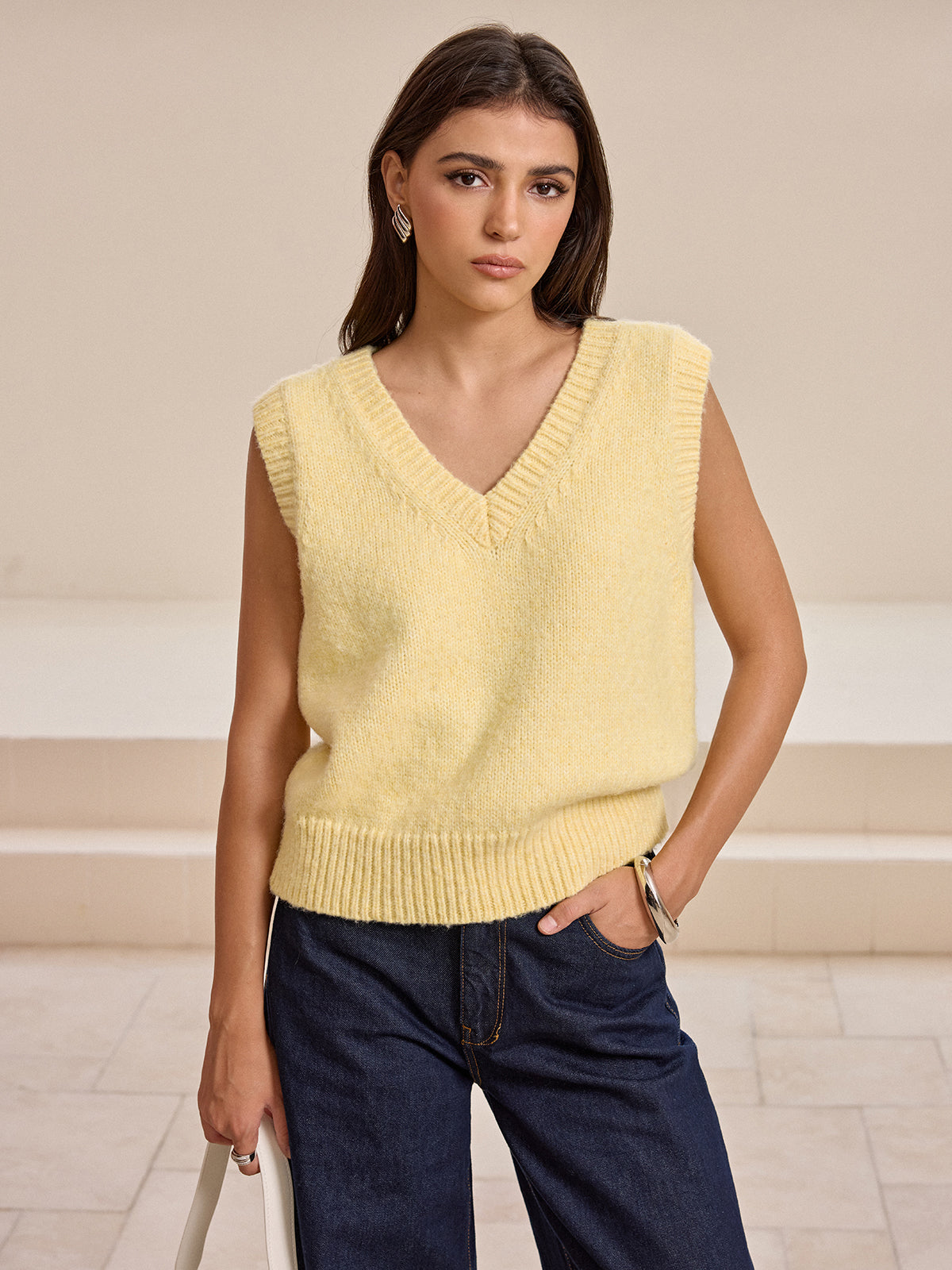 V-Neck Wool-Blend Knitted Sleeveless Sweater Vest