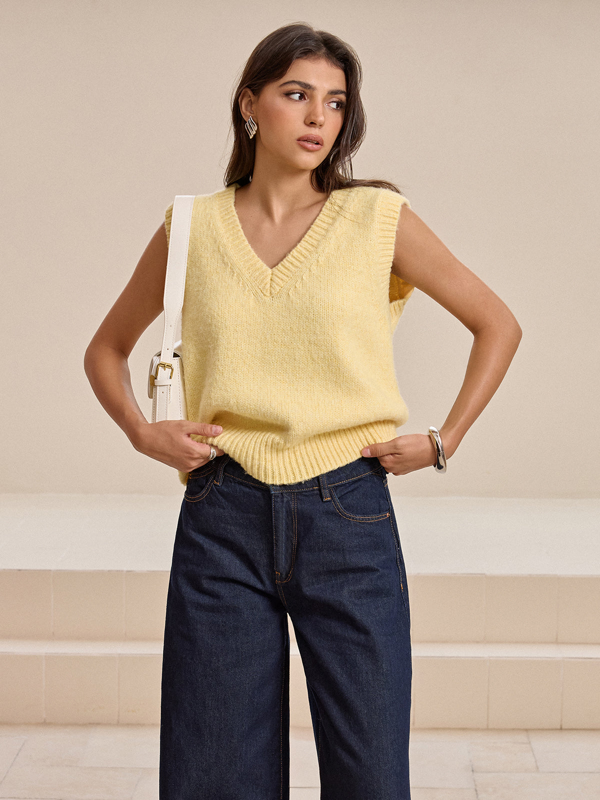 V-Neck Wool-Blend Knitted Sleeveless Sweater Vest