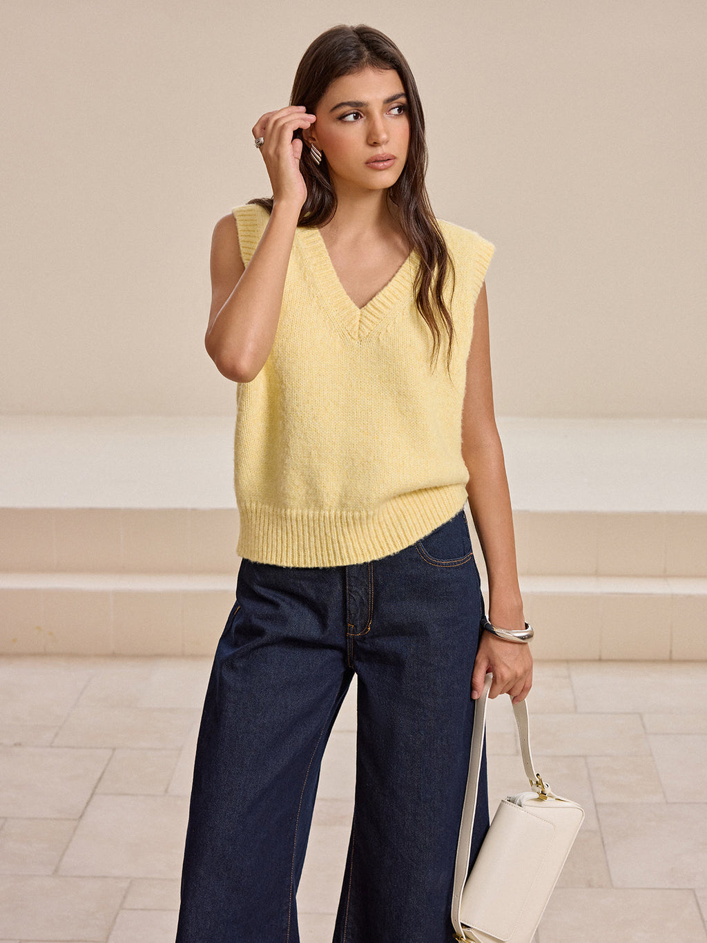 V-Neck Wool-Blend Knitted Sleeveless Sweater Vest