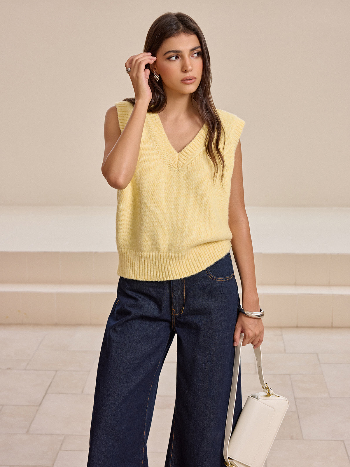 V-Neck Wool-Blend Knitted Sleeveless Sweater Vest