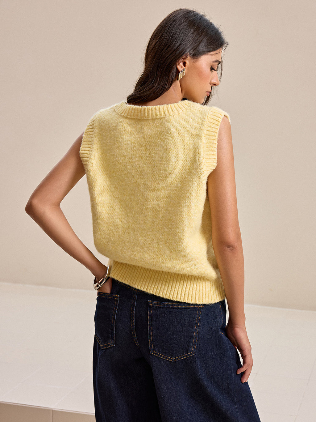 V-Neck Wool-Blend Knitted Sleeveless Sweater Vest
