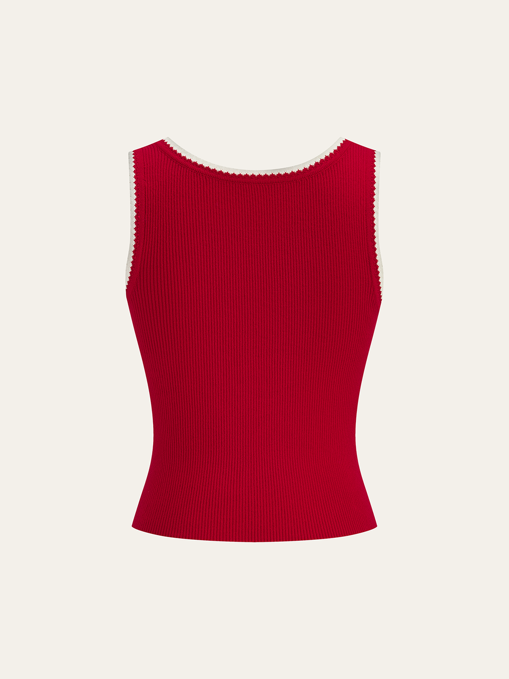 Scalloped Edge Contrast Trim Ribbed Knit Tank Top