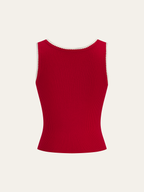 Scalloped Edge Contrast Trim Ribbed Knit Tank Top