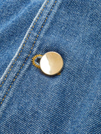 Classic Denim Vest by LA FINE FLEUR with gold button and yellow-stitched blue polyester denim.