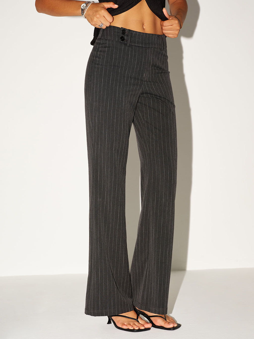 Casual Low-Rise Trousers with Pinstripe Detail