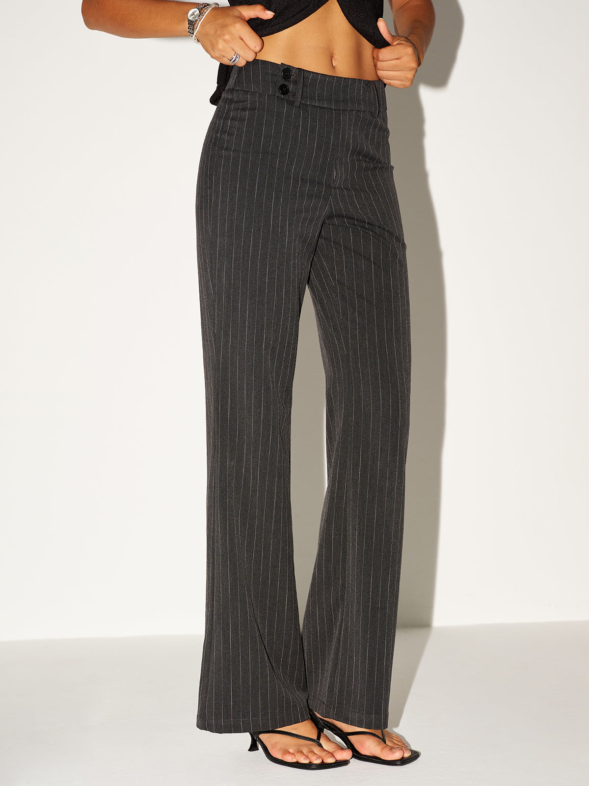 Casual Low-Rise Trousers with Pinstripe Detail