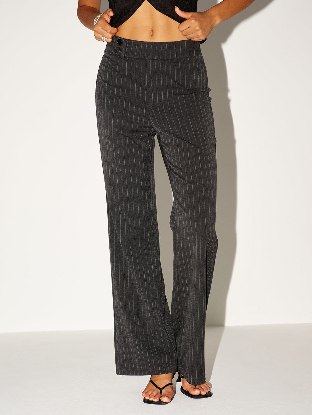 Casual Low-Rise Trousers with Pinstripe Detail